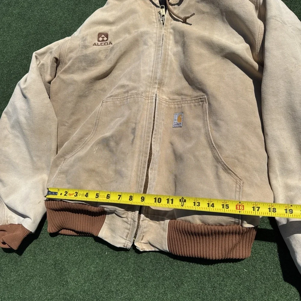 Mens Carhartt Washed Duck Canvas Hoodie Jacket Large Tan